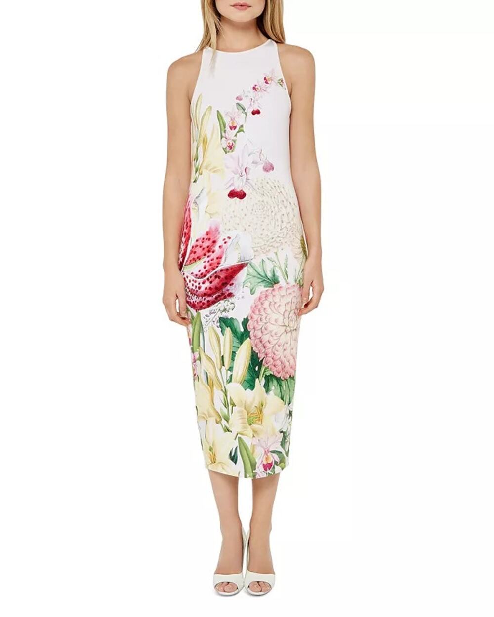 Ted Baker Julee Encyclopedia Floral Midi Dress 2 Pink Botanical Garden Party - Picture 1 of 15